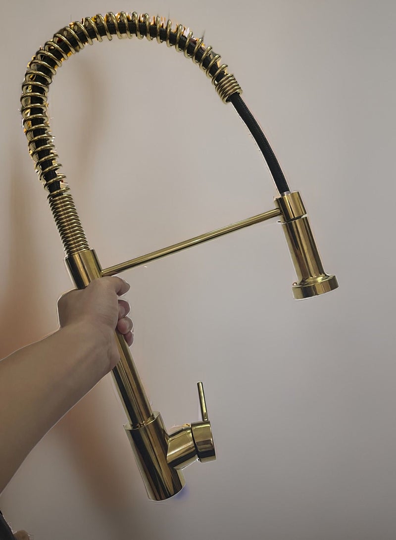 Faucet 360° Rotatable Kitchen Mixer Taps Kitchen Faucet with 2 Spray Types Extendable Spiral Spring Faucet Kitchen Sink Faucet Dishwasher Rotatable Golden - Image 4